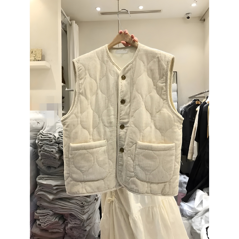 日系复古灯芯绒工装棉马甲女加厚