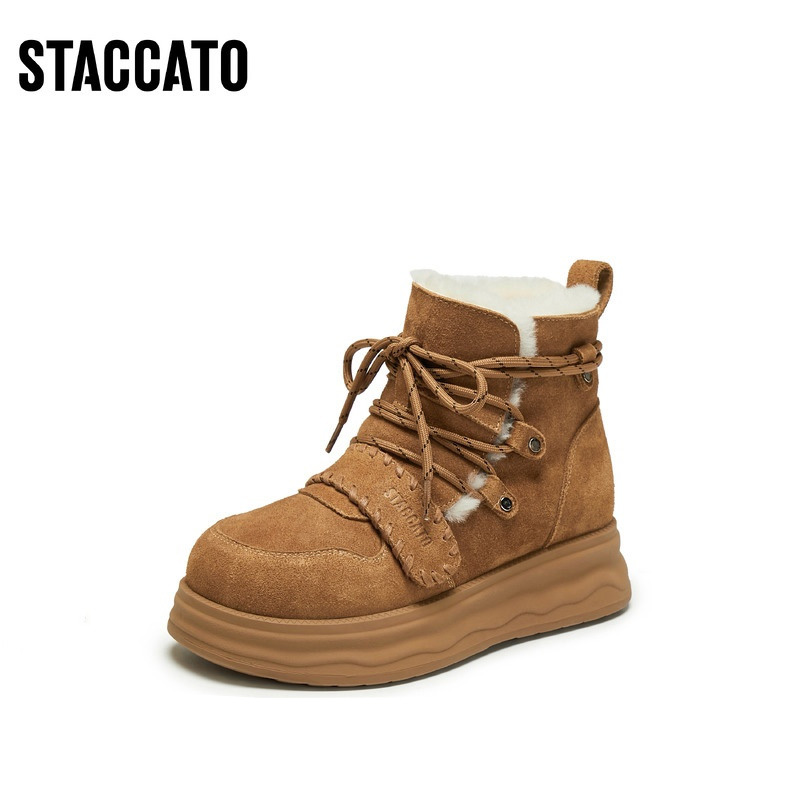 思加图2025冬季新款复古雪地靴加绒保暖短靴厚底增高女靴J5506DD5