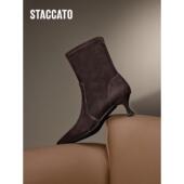 靴细跟气质女皮靴子9S002DZ4 巴黎小姐中靴时装 思加图冬季 新款