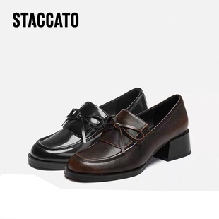 粗跟小皮鞋 思加图2025秋季 新款 小珍妮英伦风乐福鞋 EGY05CA5 女单鞋