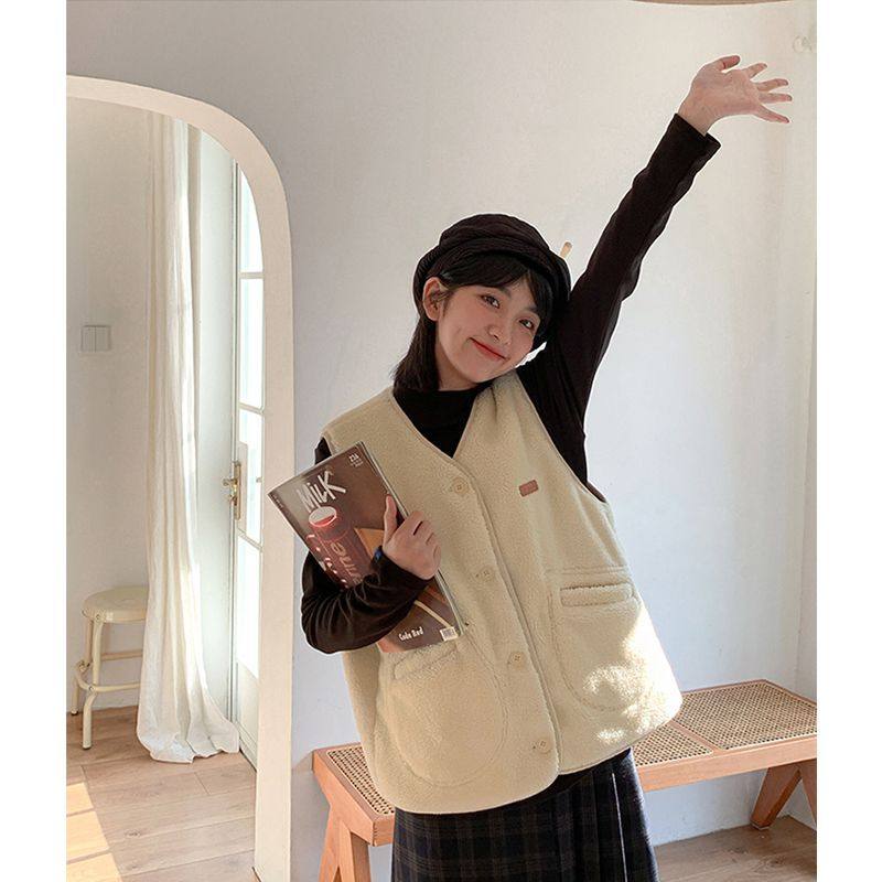 杏白色百搭马甲女秋冬季2024新款设计感衬衫叠穿百搭上衣马夹