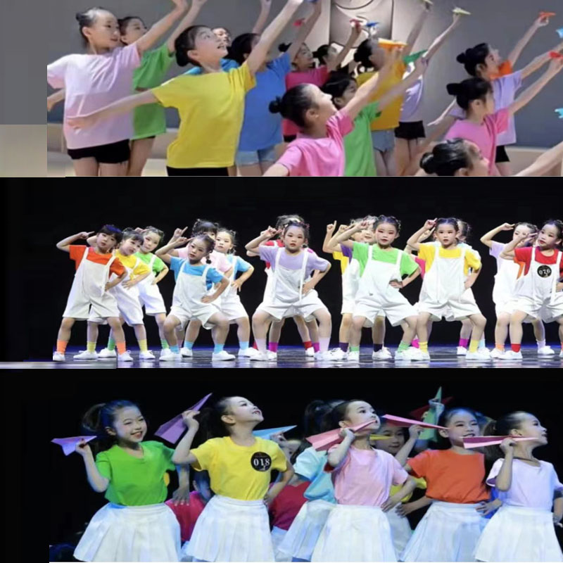 孩子的天空儿童演出服儿童彩色T恤糖果色短袖还能孩子多久舞蹈服