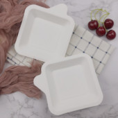 21客同款 蛋糕托分餐盘一次性餐盒正方形碟子甘蔗浆食品级盘子50个