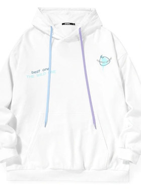 GENANX闪电潮牌连帽情侣蓝色卫衣男女春秋季新款百搭国潮白色上衣