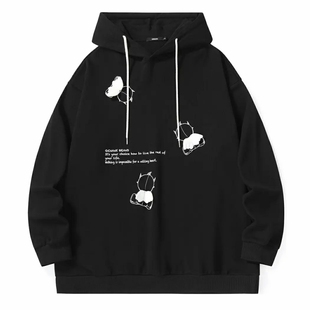 GENANX闪电潮牌纯棉卫衣情侣22FW趣味小翅膀装 饰公仔印花连帽上衣