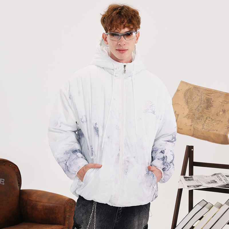 GENANX闪电潮牌2025冬季户外防风保暖高领口城市通勤松弛连帽棉衣