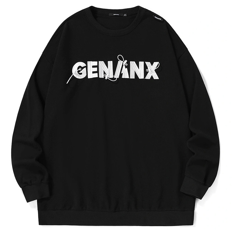 GENANX闪电潮牌纯棉卫衣情侣装英文刺绣圆领套头休闲上衣秋季新款