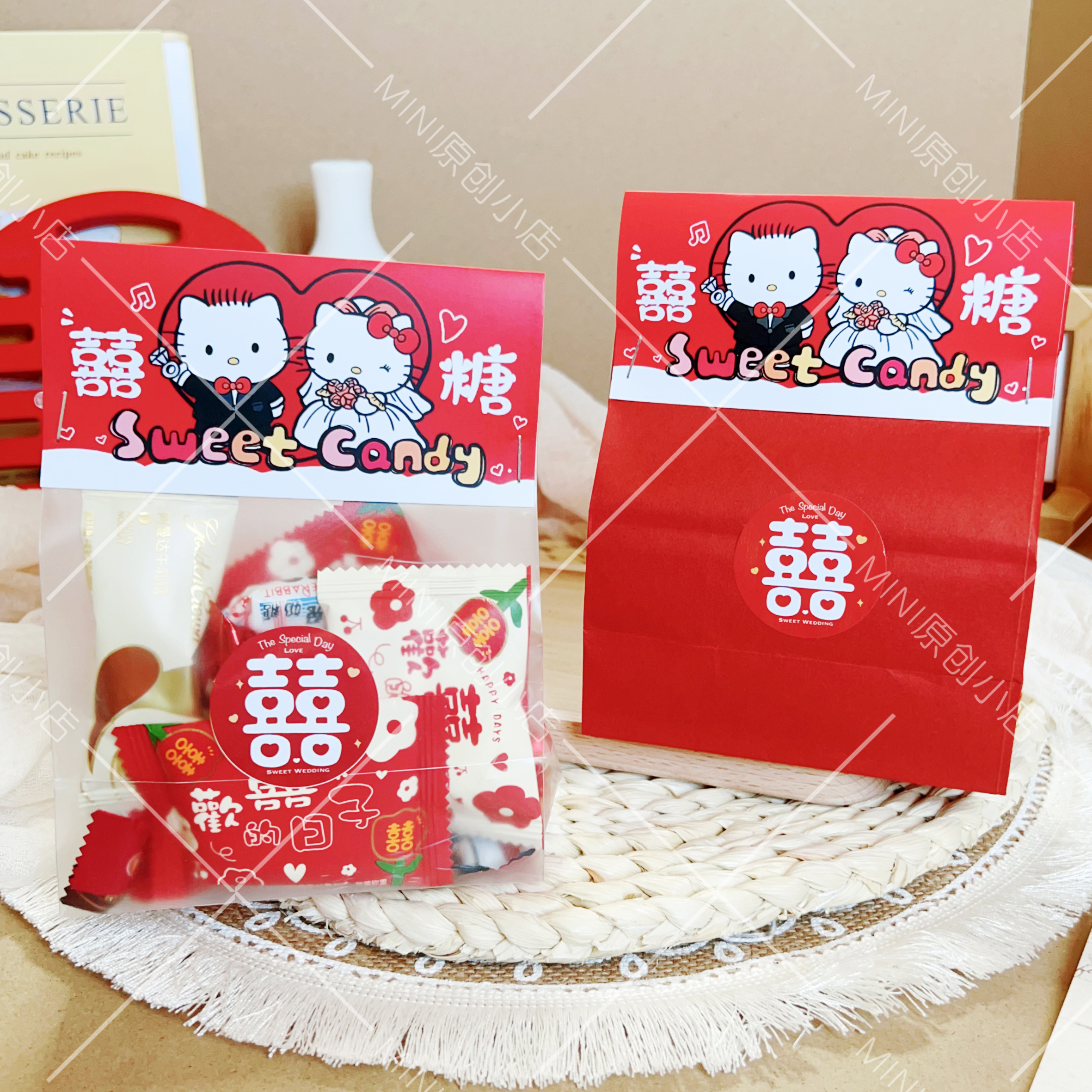hellokitty可爱结婚喜糖透明包装喜糖袋婚礼订婚伴手礼糖果磨砂袋