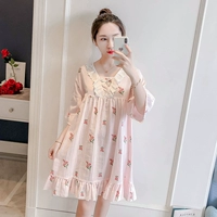 Nhật Bản dễ thương cotton nhỏ tươi in áo ngủ mùa xuân và mùa thu lỏng tay áo bảy điểm ngọt ngào dịch vụ nhà đồ ngủ - Đêm đầm đầm ngủ công chúa