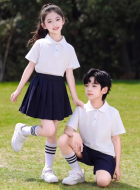 六一儿童演出服学院风短袖polo衫套装小学生合唱服运动会啦啦队服