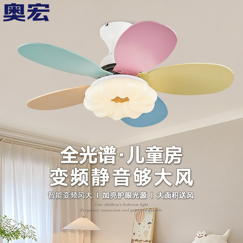 儿童房变频全光谱护眼木叶风扇灯图片