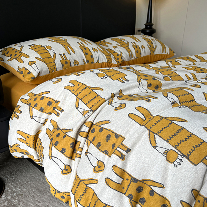 卡通兔子针织棉提花床笠款四件套