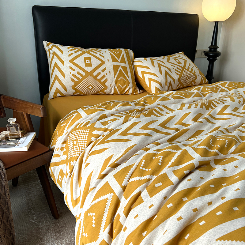 复古100%全棉针织棉床笠款四件套