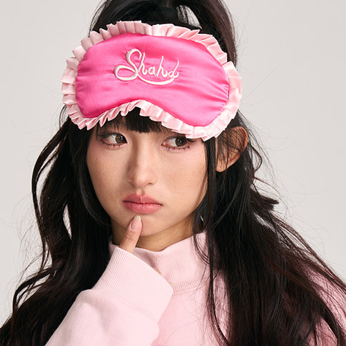 SHAHD 芭比风眼罩刺绣字母仿真丝丝绵木耳边可爱公主透气遮光眼罩