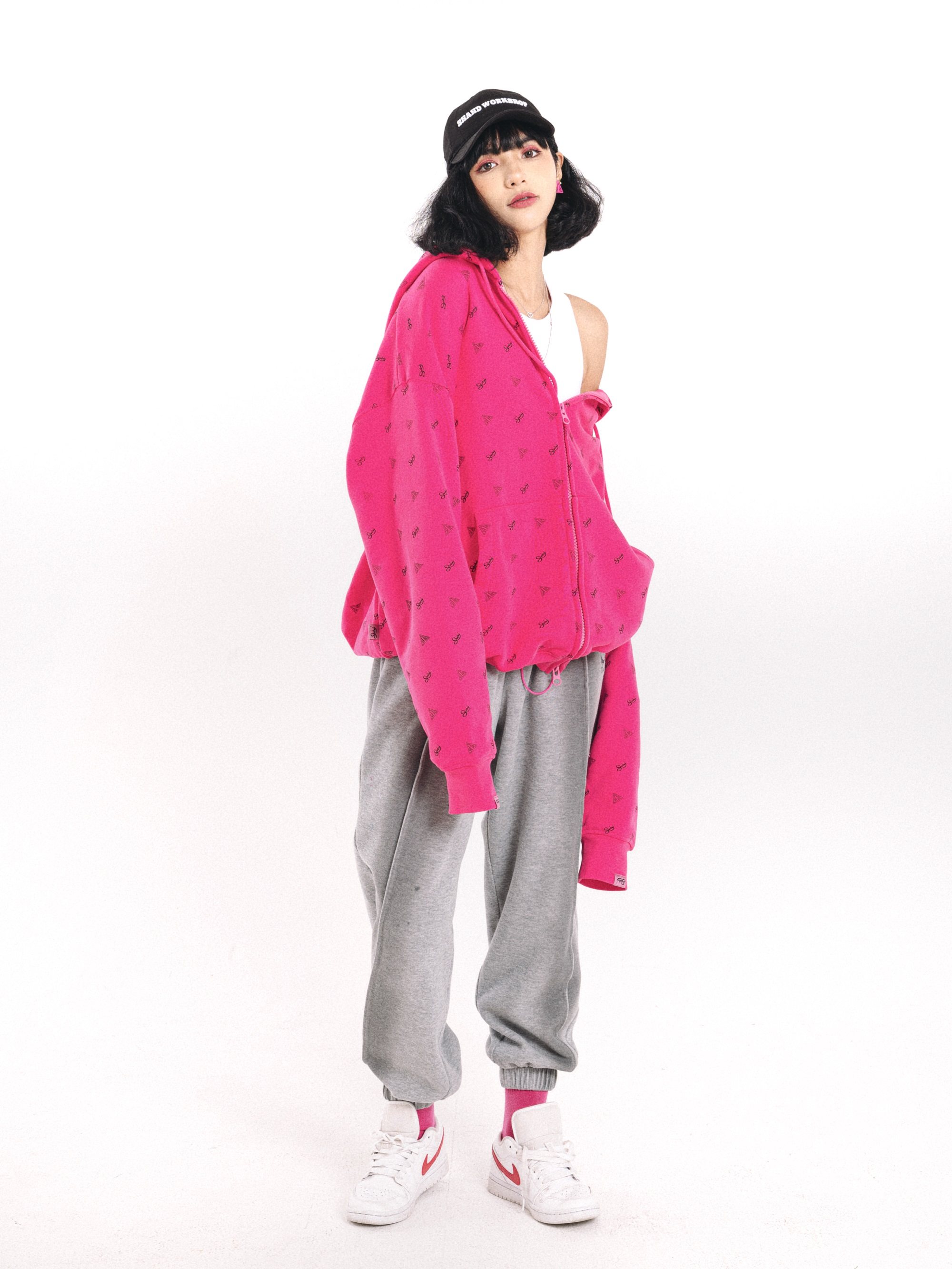 SHAHD 懒洋洋的棉花糖美式玫粉Logo图案宽松慵懒校园休闲连帽卫衣