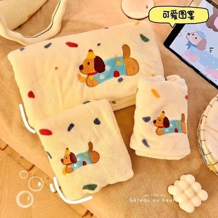瞬间吸水珊瑚绒毛巾 卡通腊肠狗浴巾女家用毛巾干发帽浴巾三件套装