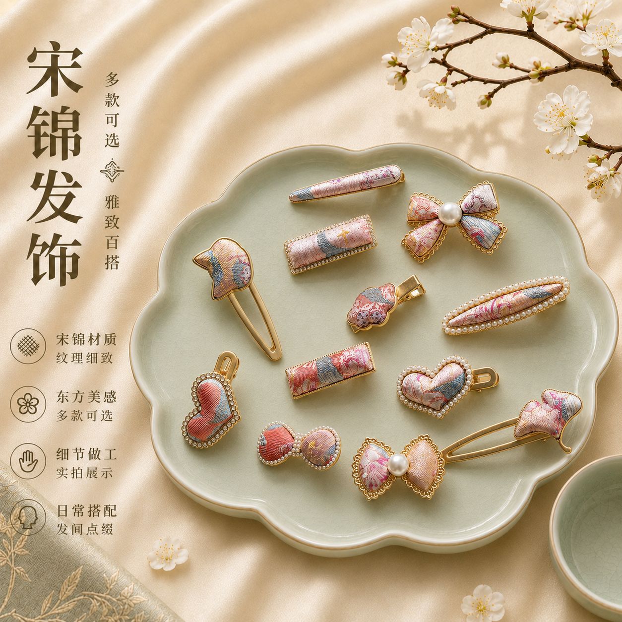新中式宋锦结发夹发卡发饰头饰