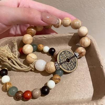 新中式奶香木山鬼花钱木质串珠