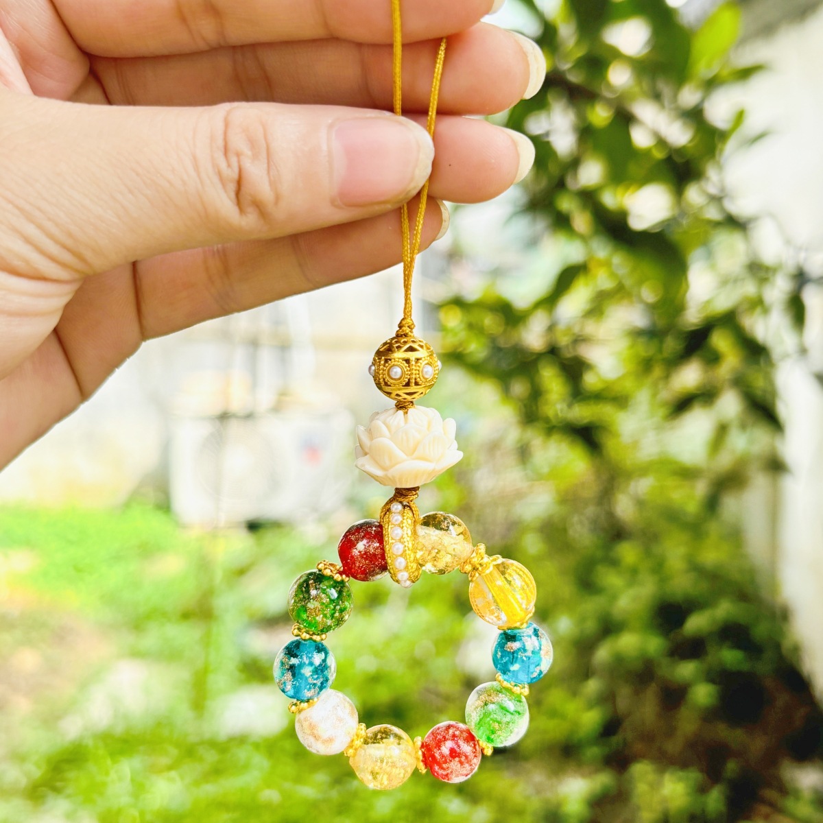 多宝五色琉璃珠吊坠手机绳手捻包包挂件钥匙扣女款吊坠男水晶