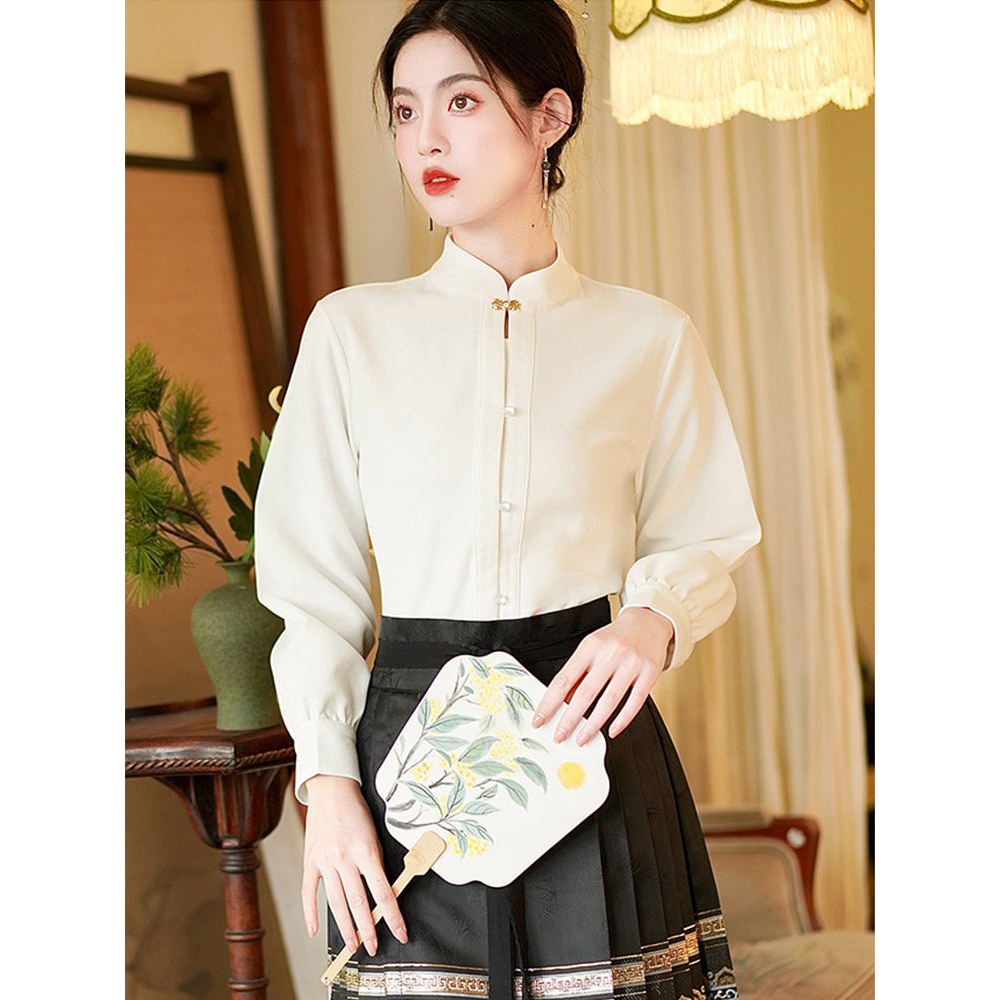 新中式气质立领对襟长袖衬衫1143