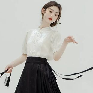 配马面裙的衬衣夏季短袖新中式衬衫国风汉元素改良汉服女款上衣