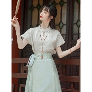 新中式国风立领衬衫改良旗袍马面裙上衣短袖女款衬衣夏季古风女装
