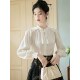 小个子搭配马面裙上衣长袖 2024新款 白色衬衣 国风汉服女春装 新中式