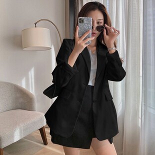 黑色春秋小西装外套女韩版英伦风网红设计感西女套装女士气质上衣
