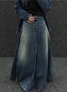 Y/PROJECT23SS走秀款水洗低腰A字阔腿拖地大裙摆两穿牛仔裙裤