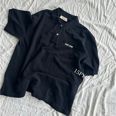 自主MIU风格24SS新款珠地棉字母刺绣方领POLO衫纯棉短袖T恤