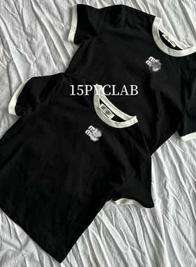 正确区别市面自主Miu风格24SS基础贴布刺绣黑白撞色圆领短款短袖