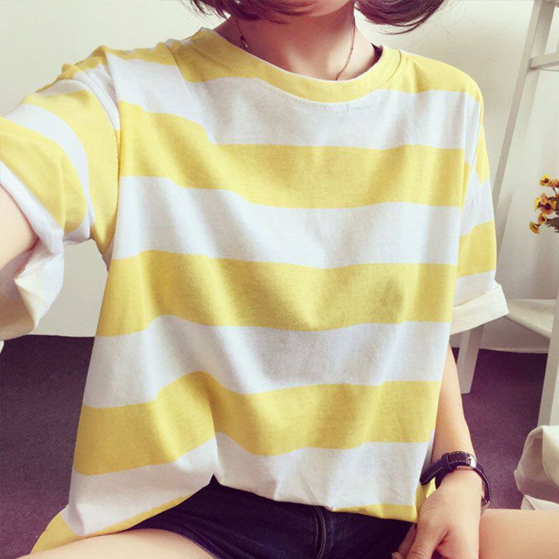 夏季新款韩版条纹短袖t恤女士宽松衣服上衣女装