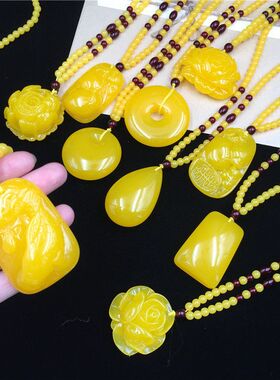 仿二代琥珀蜜蜡长项链黄金店供应礼品复古牡丹玫瑰毛衣链长款