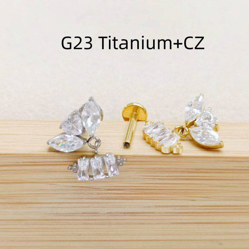 G23钛合金穿刺饰品镶钻爱心马眼锆石唇钉唇环人中钉耳蜗钉耳骨钉