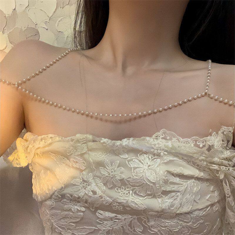 欧美轻奢仿珍珠肩链身体链女宴会婚礼礼服配饰胸链项链轻奢风新款