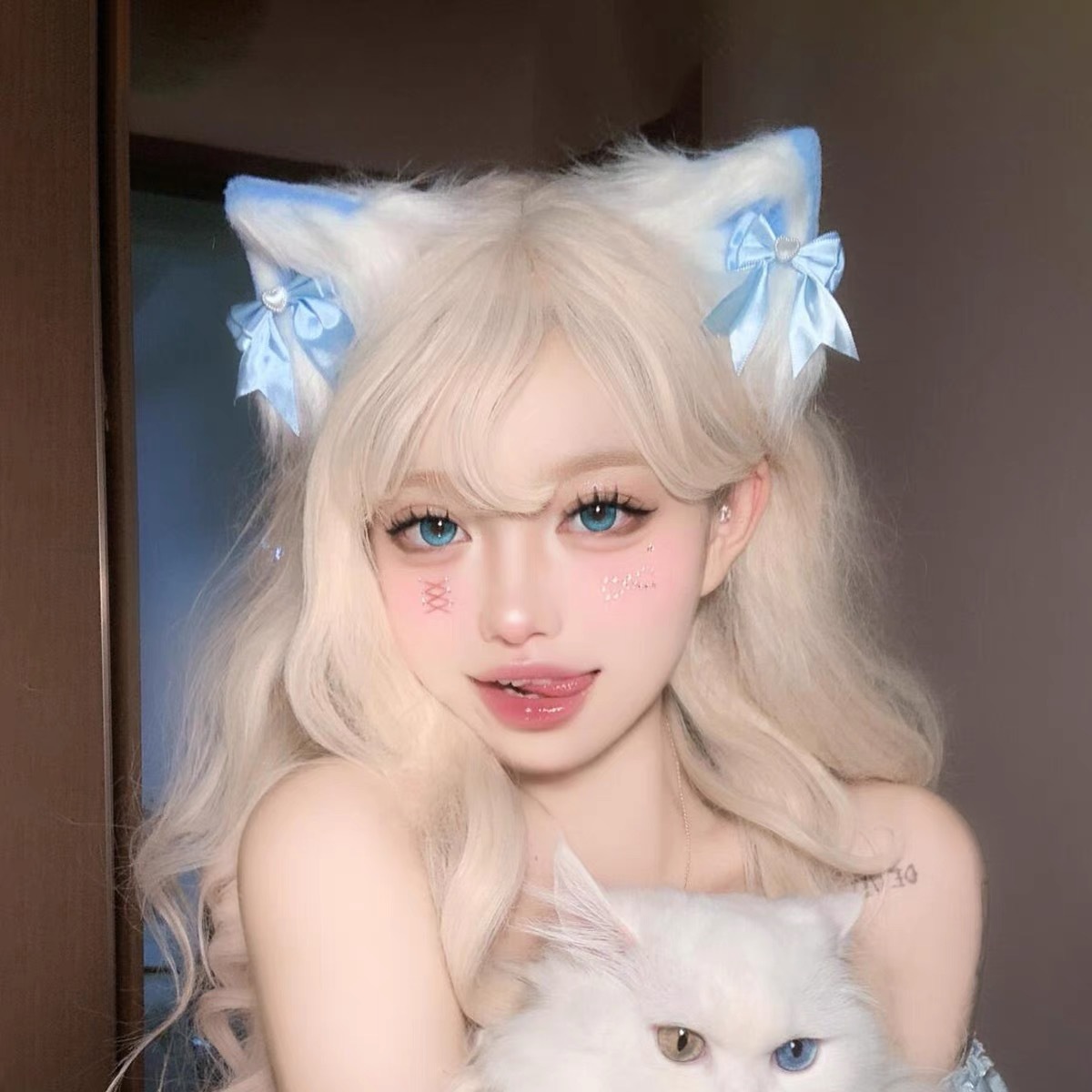 蓝色猫耳朵头饰女甜美Lolita漫展女仆发夹cos毛绒猫娘兽耳发饰卡