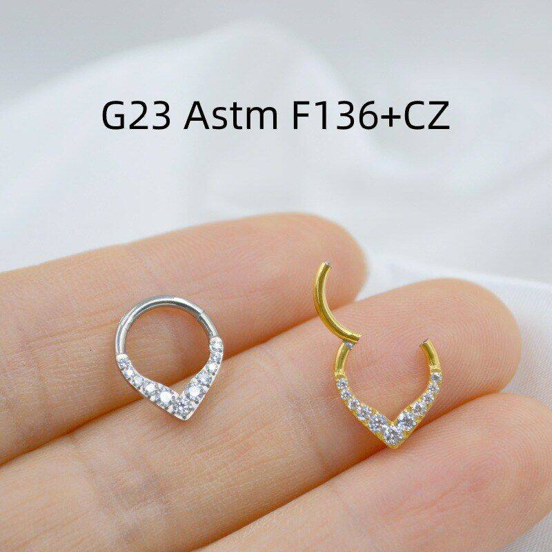 G23钛合金人体穿刺饰品爱心鼻中隔锆石鼻环鼻钉耳蜗钉耳骨钉现货