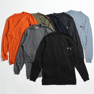 T恤男 圆领外贸打底长袖 春秋有质感纯棉加长款 欧美宽松休闲胖大码