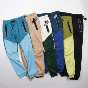 活力十足！春秋款亮色长裤子空气棉拼色束脚卫裤宽松休闲运动男裤