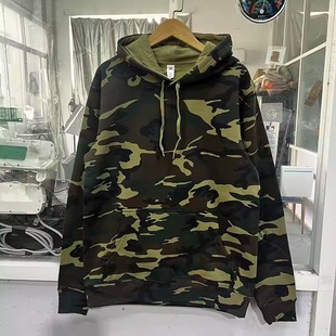 休闲套头连帽中性风 水洗棉质加绒绿迷彩卫衣宽松版 军旅风 秋冬款
