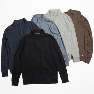 上衣外贸 宽松大码 欧美风复古打底长袖 半拉链套头休闲卫衣立领男士