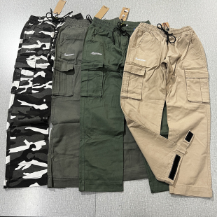 春秋纯棉刺绣logo松紧腰多口袋工装 宽松束脚日系休闲百搭男女长裤