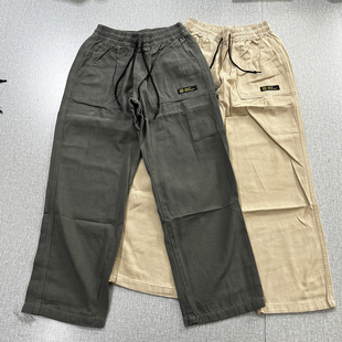 松紧腰宽松休闲直筒男女百搭休闲裤 春秋95棉日系多口袋工装 仅7件