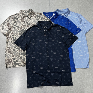 欧美大码 夏户外速干柔软高弹满印花男高尔夫运动翻领POLO衫短袖