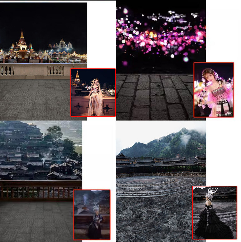 哈尼族少女婚纱写真摄影背景古装苗族拍照背景布苗寨傣族藏族夜景