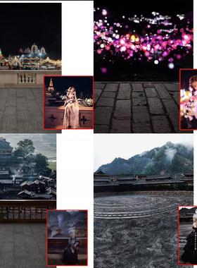哈尼族少女婚纱写真摄影背景古装苗族拍照背景布苗寨傣族藏族夜景