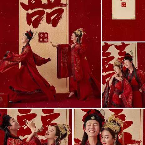 喜字油画背景布中式影楼婚纱照摄影古风拍照复古艺术仿手绘情侣闺