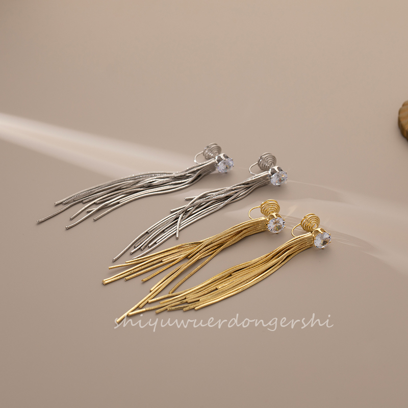 超长轻奢闪钻流苏长款蚊香盘耳夹