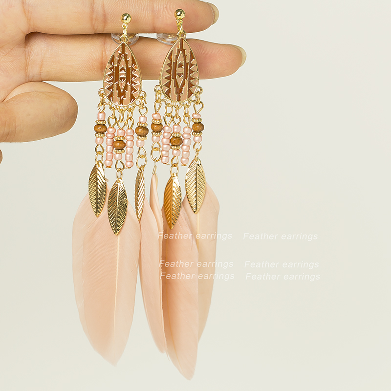 粉色羽毛耳环蚊香盘耳夹无耳洞