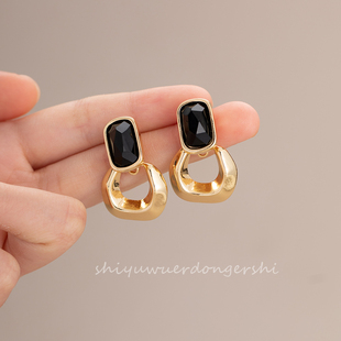 耳夹 街拍风个性 酷感镂空圆圈吊坠耳环白色方形时尚 耳钉无耳洞美式